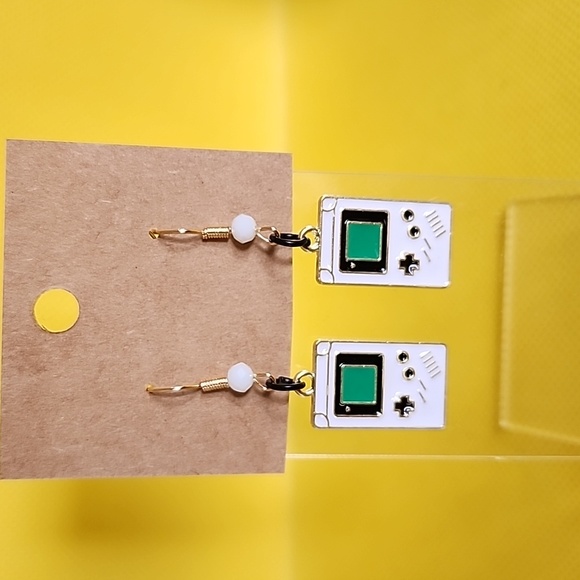 Handmade Jewelry - Retro Handheld Console Drop Earrings in White & Green